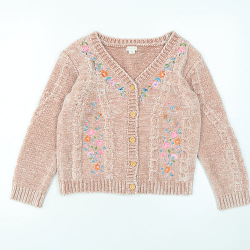 Monsoon Girls Beige Floral Embroidered Cardigan 11-12 Years Button Knit