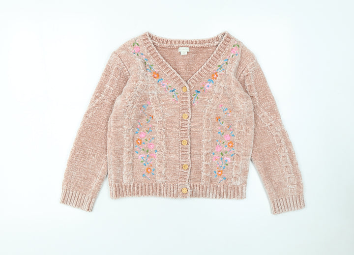 Monsoon Girls Beige Floral Embroidered Cardigan 11-12 Years Button Knit