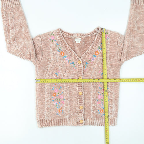 Monsoon Girls Beige Floral Embroidered Cardigan 11-12 Years Button Knit