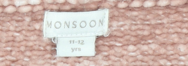 Monsoon Girls Beige Floral Embroidered Cardigan 11-12 Years Button Knit