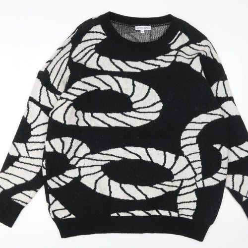 TU Women's Black White Geometric Crew Neck Jumper Size M