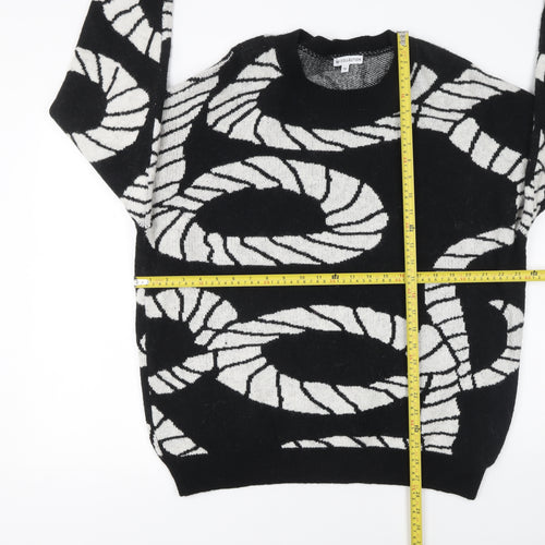 TU Women's Black White Geometric Crew Neck Jumper Size M