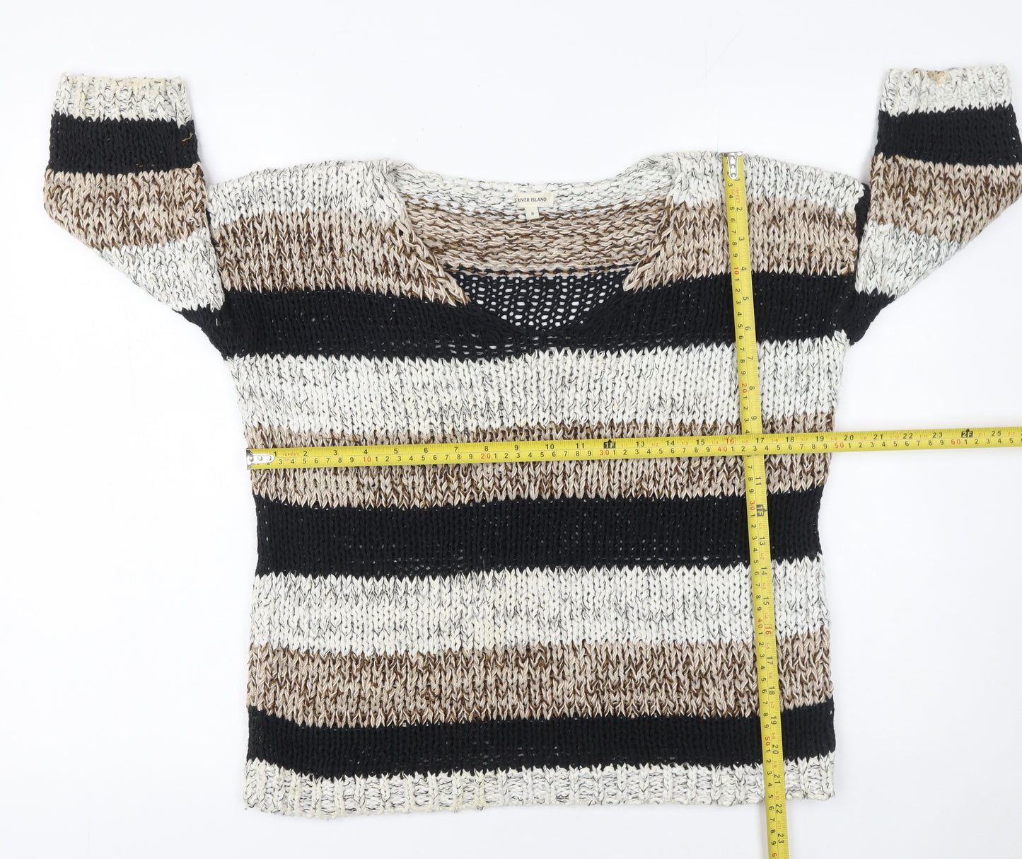 River Island Women’s Multicoloured Size 8 Chunky Knit V-Neck Jumper