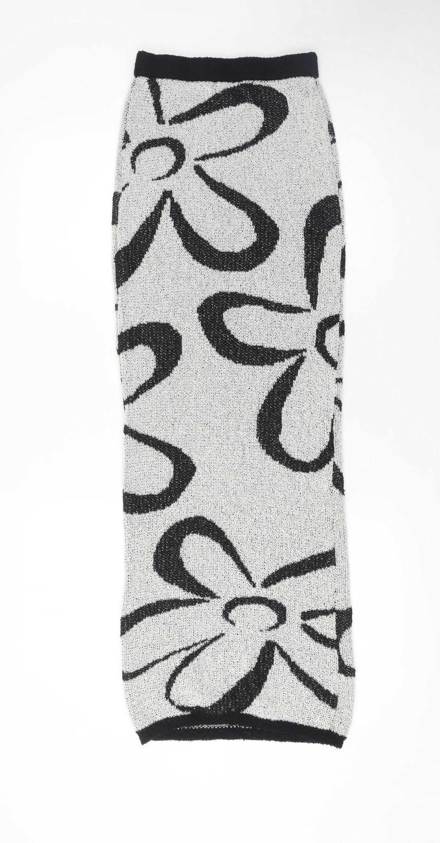 PrettyLittleThing Womens Black Floral Knit Midi Pencil Skirt XS