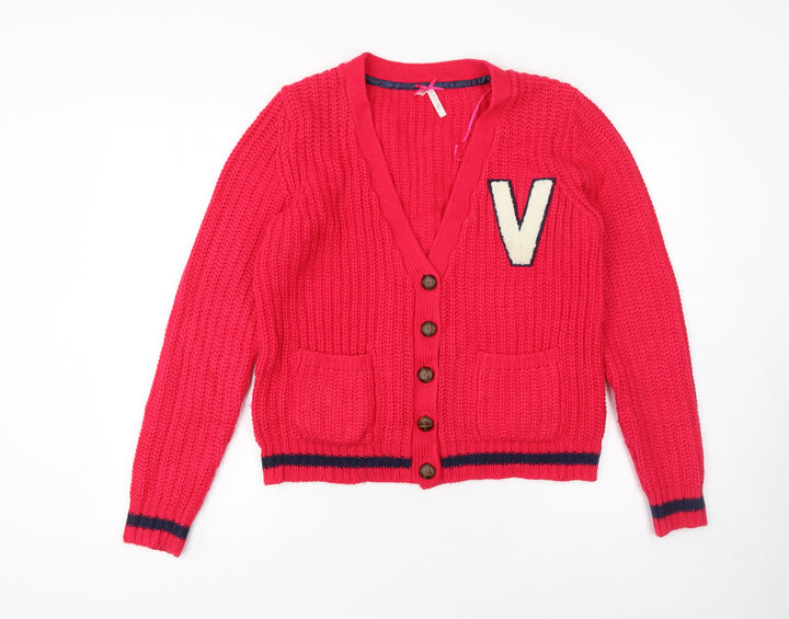 Atmosphere Women's Red Chunky Knit V-Neck Cardigan Size 14