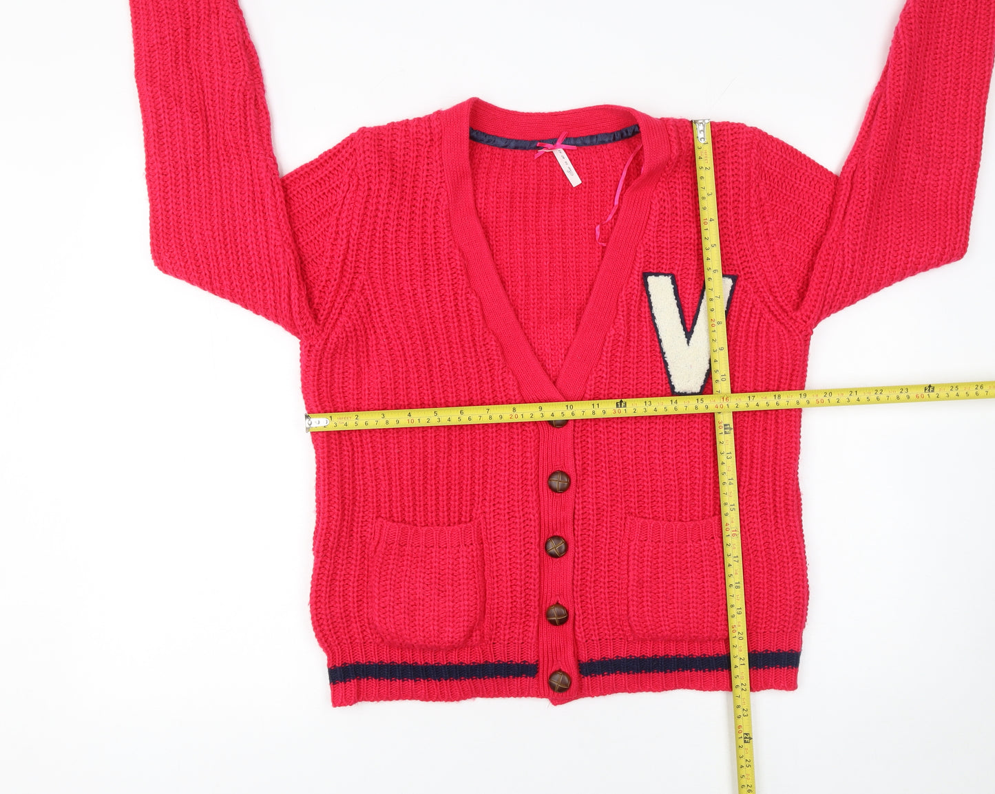 Atmosphere Women's Red Chunky Knit V-Neck Cardigan Size 14