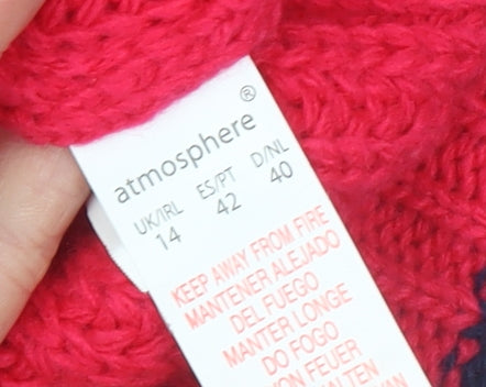 Atmosphere Women's Red Chunky Knit V-Neck Cardigan Size 14