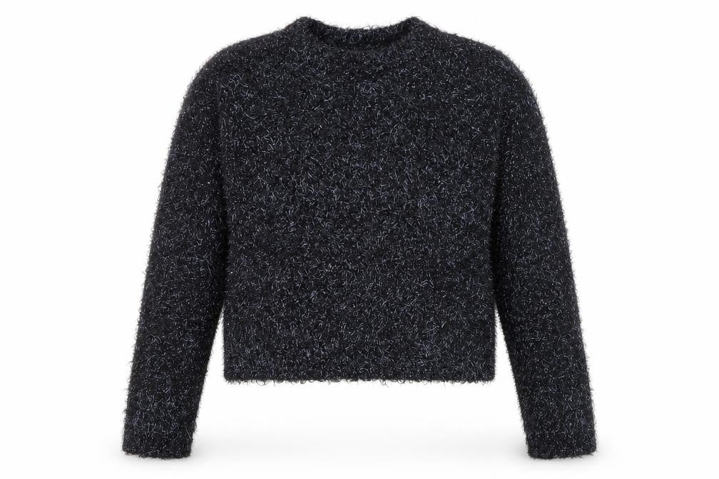 Front view of Primark women’s black xs fluffy crew neck jumper
