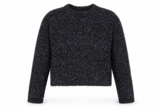 Front view of Primark women’s black xs fluffy crew neck jumper