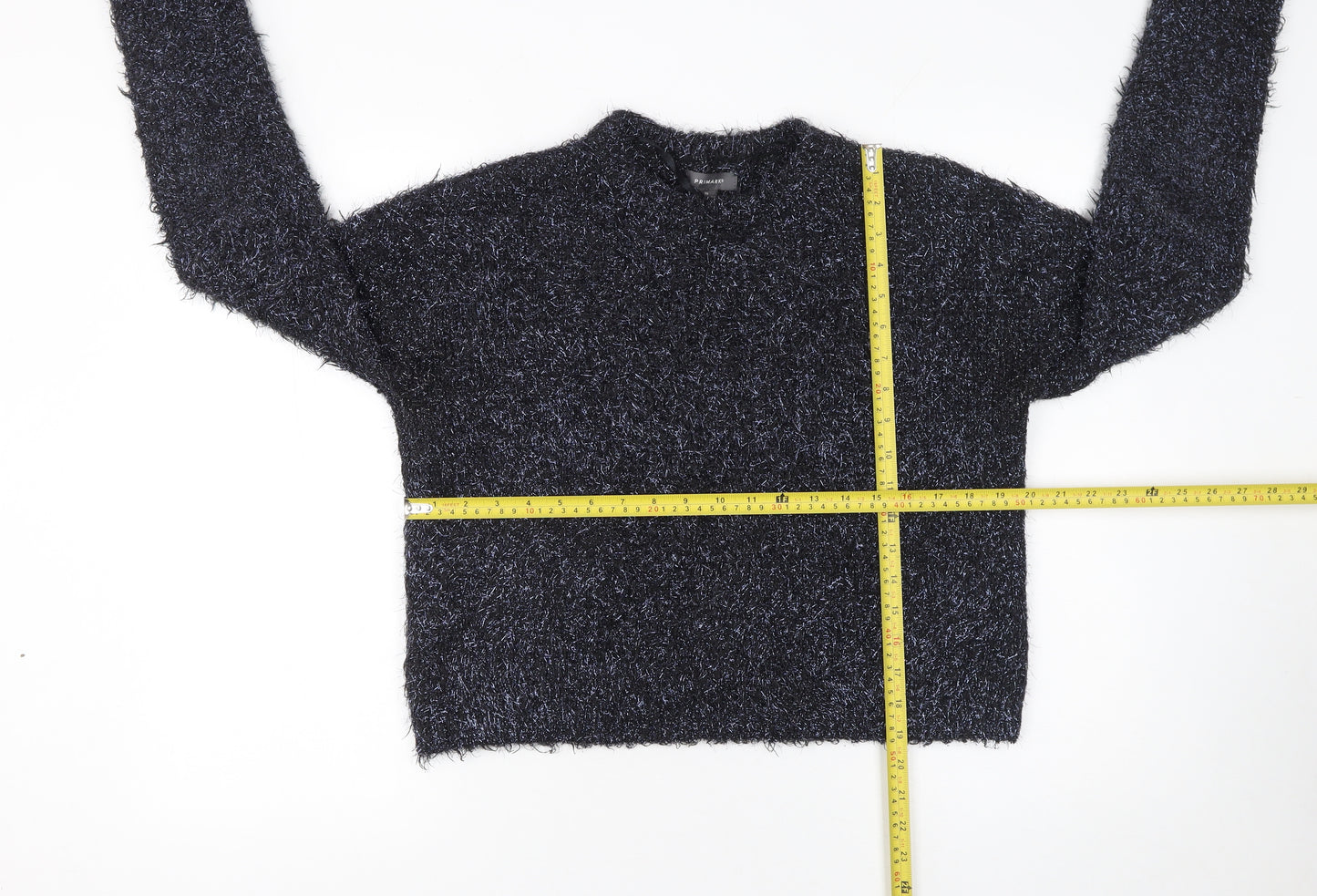 Primark Womens Black XS Fluffy Crew Neck Pullover Jumper