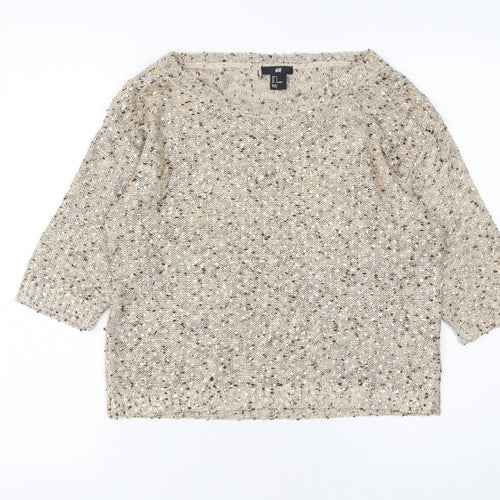 H&M Womens Beige Chunky-Knit Pullover Jumper Size S