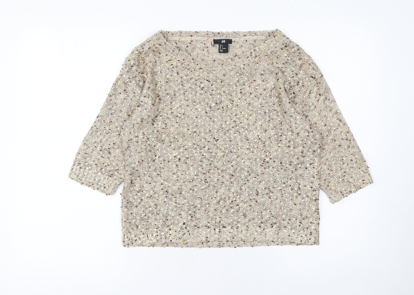H&M Womens Beige Chunky-Knit Pullover Jumper Size S