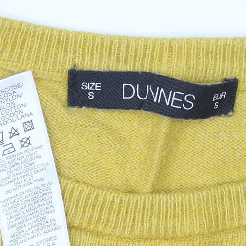 Dunnes Women's Yellow Striped Button Sleeve Crew Neck Jumper Size S