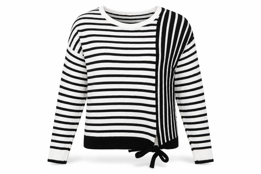 Front view of ESPRIT Women’s Black & White Striped Knit Jumper, size S