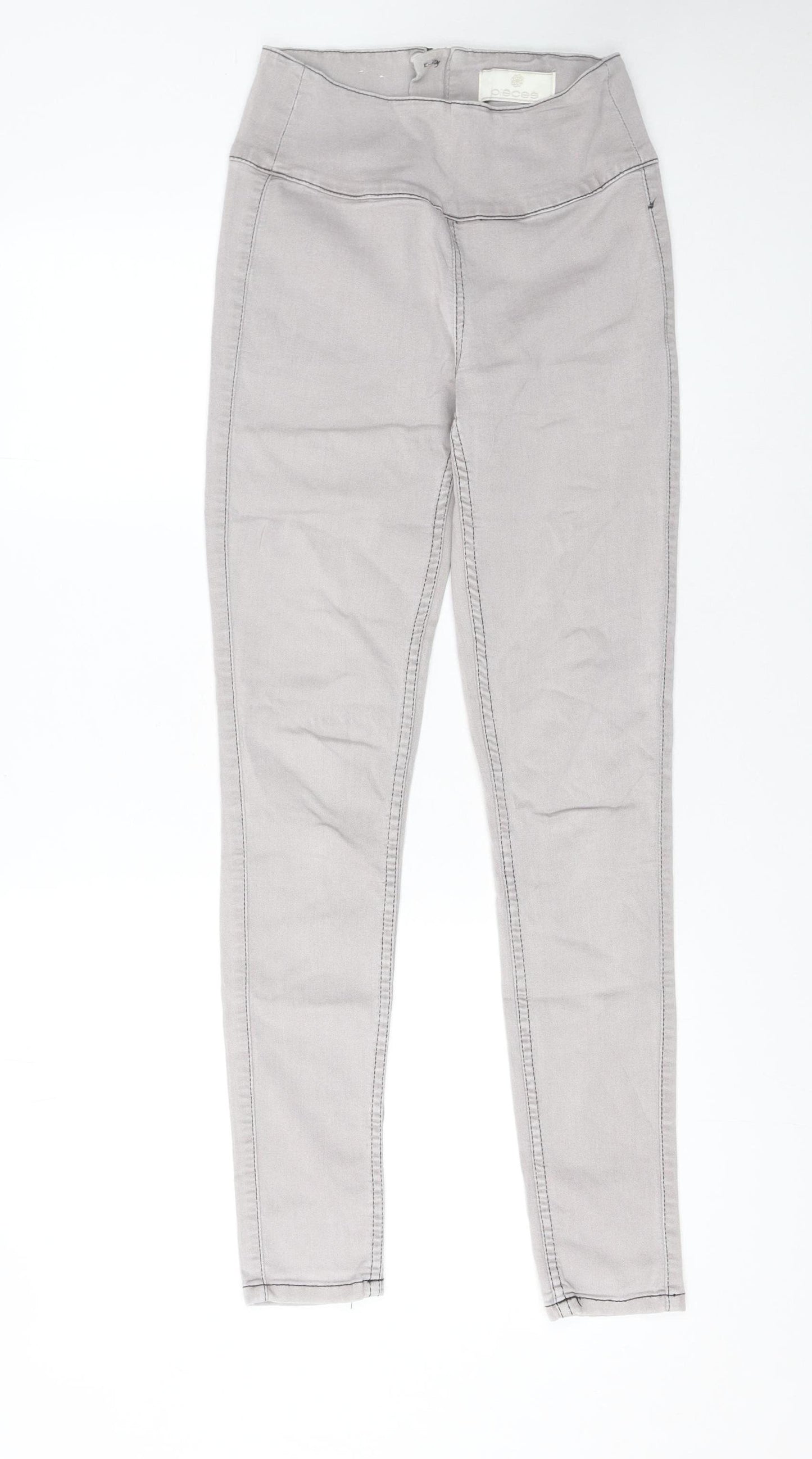 Pieces Women’s Grey High Waist Jeggings Size S Slim Fit Stretch Zip