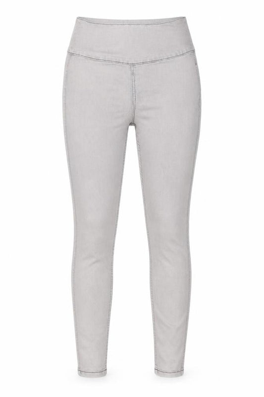 Front view of Pieces Women’s Grey High Waist Jeggings, size S, Slim Fit Stretch Zip