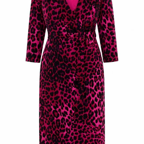 Marks and Spencer Per Una Pink Leopard Print Wrap Dress Size 10 Women’s 3/4 Sleeve Velvet