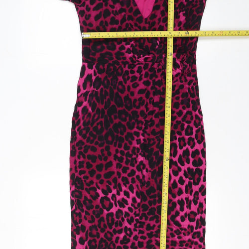 Marks and Spencer Per Una Pink Leopard Print Wrap Dress Size 10 Women’s 3/4 Sleeve Velvet