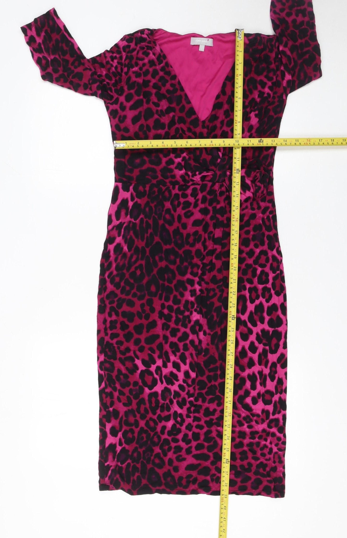 Marks and Spencer Per Una Pink Leopard Print Wrap Dress Size 10 Women’s 3/4 Sleeve Velvet