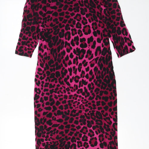 Marks and Spencer Per Una Pink Leopard Print Wrap Dress Size 10 Women’s 3/4 Sleeve Velvet
