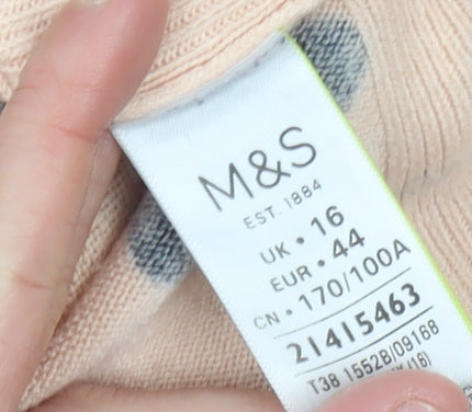 Marks and Spencer Womens Beige Heart Print V-Neck Acrylic Jumper Size 16