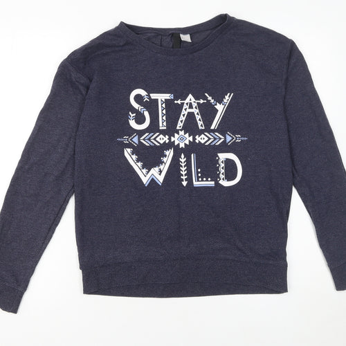 H&M Divided Women's Navy Blue Pullover Sweatshirt Size S Cotton Blend