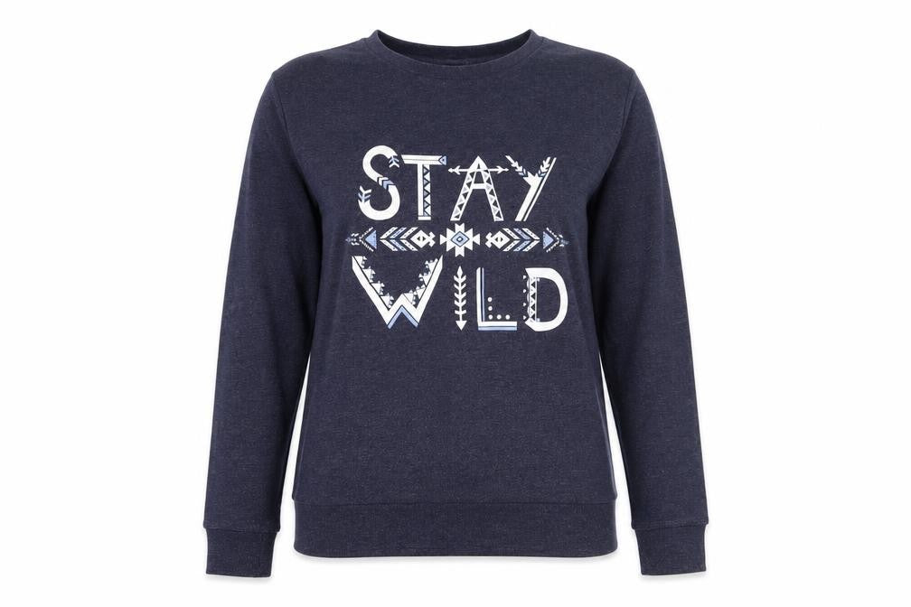 Front view of H&M Divided Women's Navy Blue Pullover Sweatshirt, size S, Cotton Blend