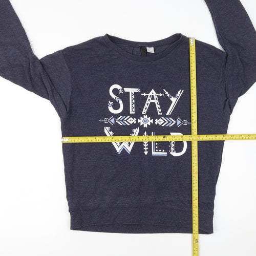 H&M Divided Women's Navy Blue Pullover Sweatshirt Size S Cotton Blend