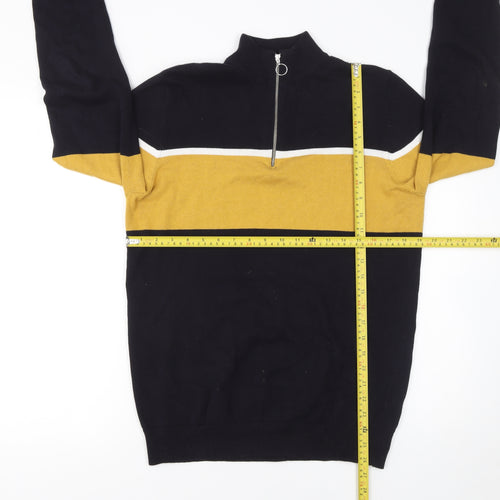 New Look Men’s Blue Yellow Stripe Half Zip Cotton Jumper Size S