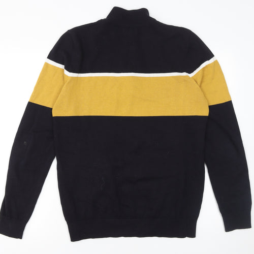 New Look Men’s Blue Yellow Stripe Half Zip Cotton Jumper Size S