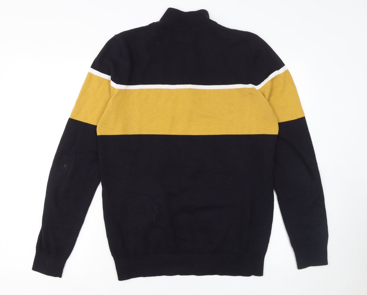 New Look Men’s Blue Yellow Stripe Half Zip Cotton Jumper Size S