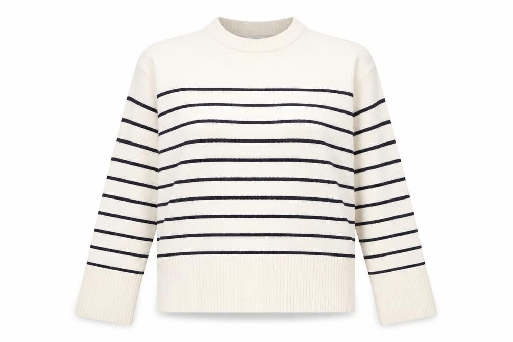 Front view of Zara Women Ivory Striped Crew Neck jumper, size S