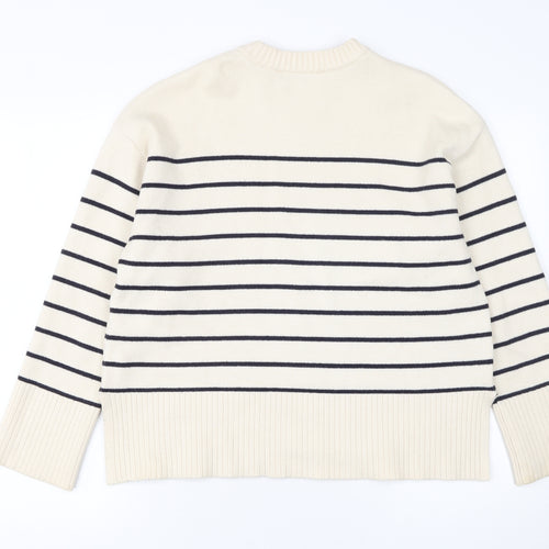 Zara Women Ivory Striped Crew Neck Pullover Jumper Size S