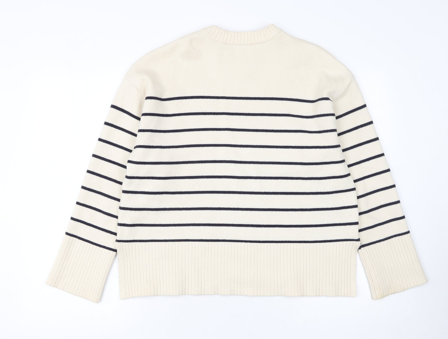 Zara Women Ivory Striped Crew Neck Pullover Jumper Size S