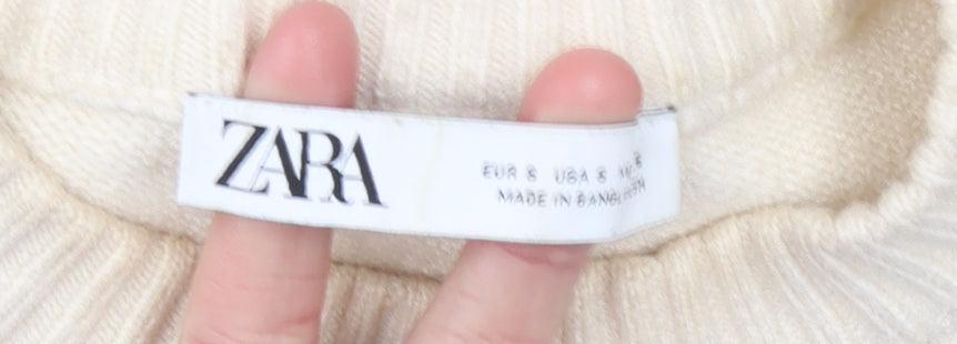 Zara Women Ivory Striped Crew Neck Pullover Jumper Size S