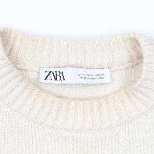 Zara Women Ivory Striped Crew Neck Pullover Jumper Size S