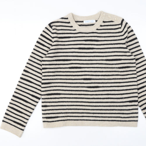 Primark Women’s Beige Black Striped Crew Neck Pullover Jumper Size S