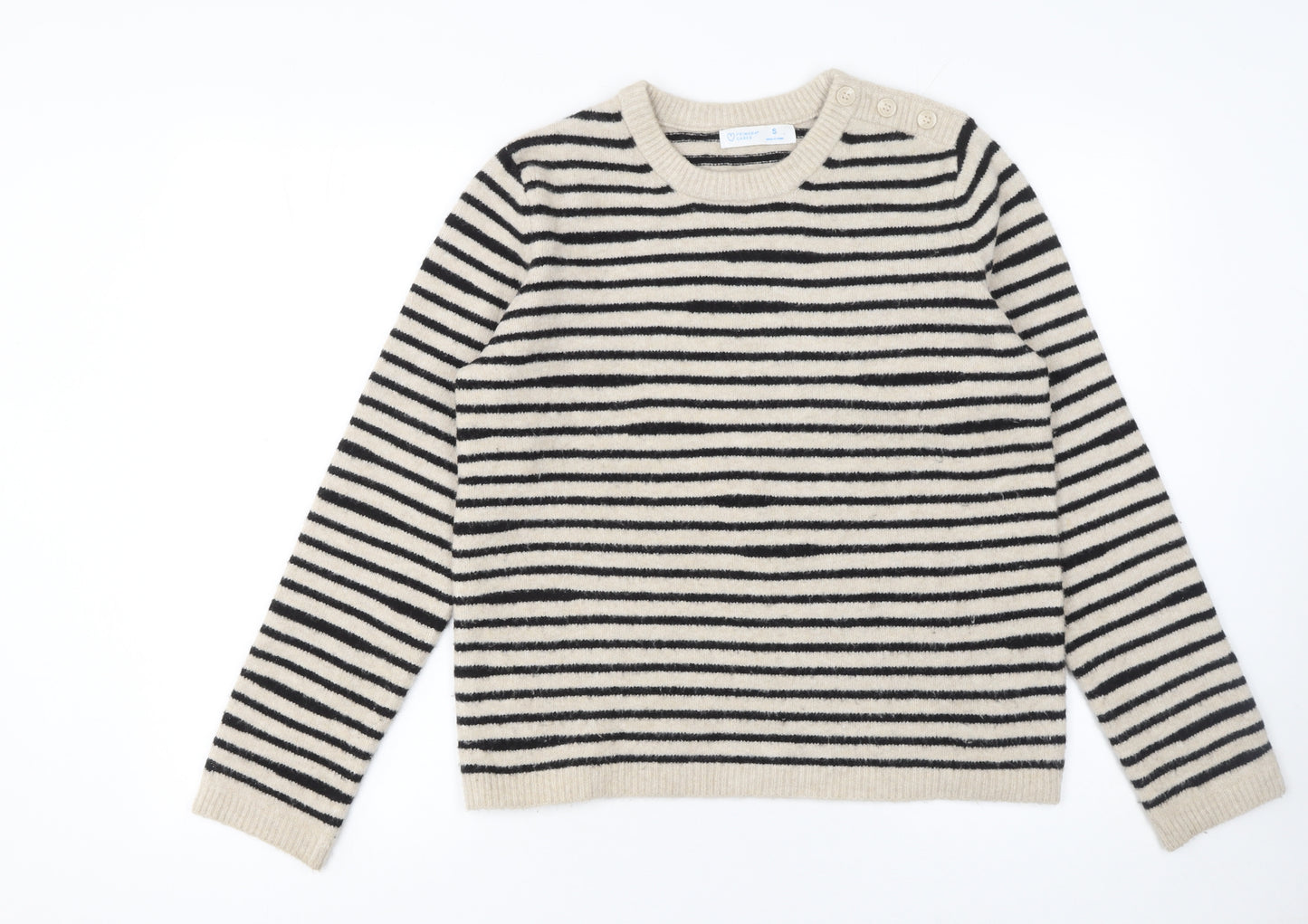 Primark Women’s Beige Black Striped Crew Neck Pullover Jumper Size S