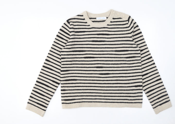 Primark Women’s Beige Black Striped Crew Neck Pullover Jumper Size S