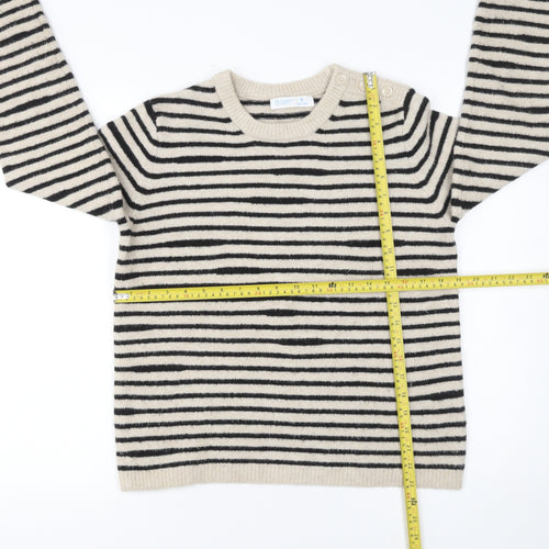 Primark Women’s Beige Black Striped Crew Neck Pullover Jumper Size S