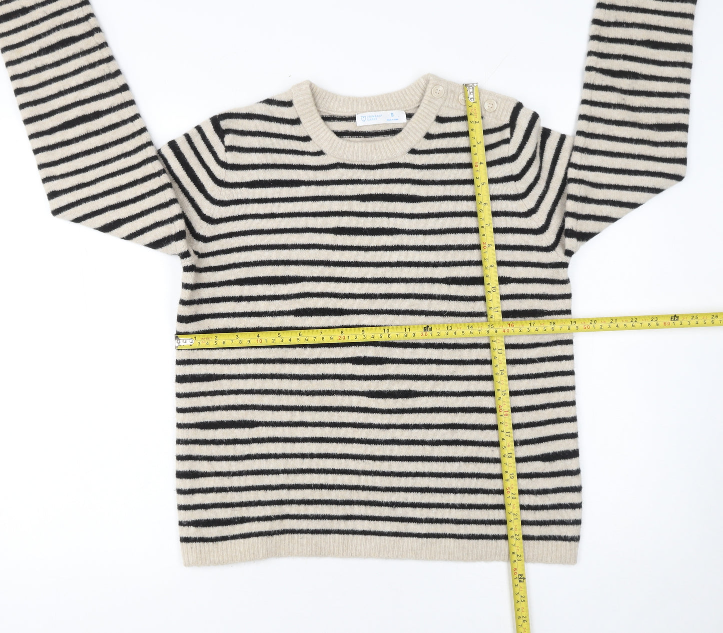Primark Women’s Beige Black Striped Crew Neck Pullover Jumper Size S