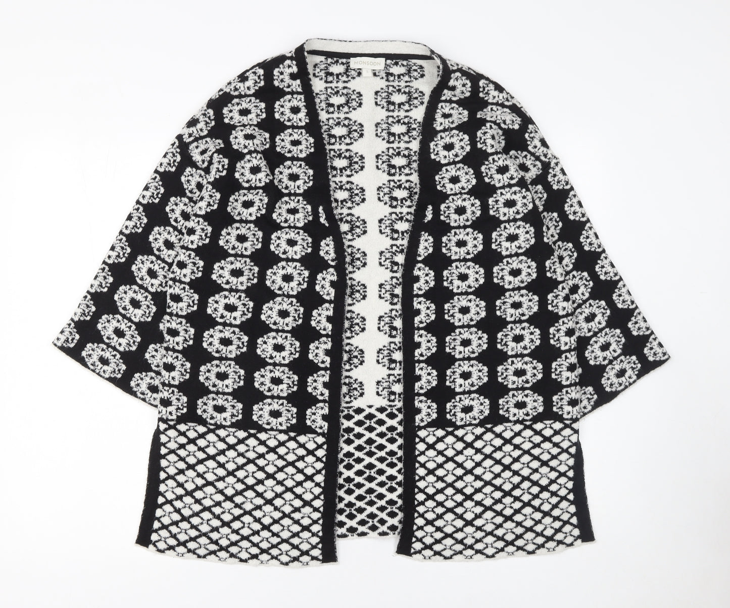 Monsoon Women's Black & White Knit Cardigan S Kimono Sleeve