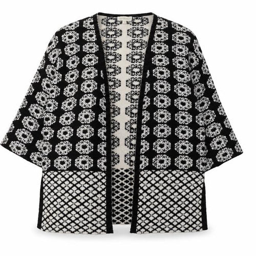 Monsoon Women's Black & White Knit Cardigan S Kimono Sleeve
