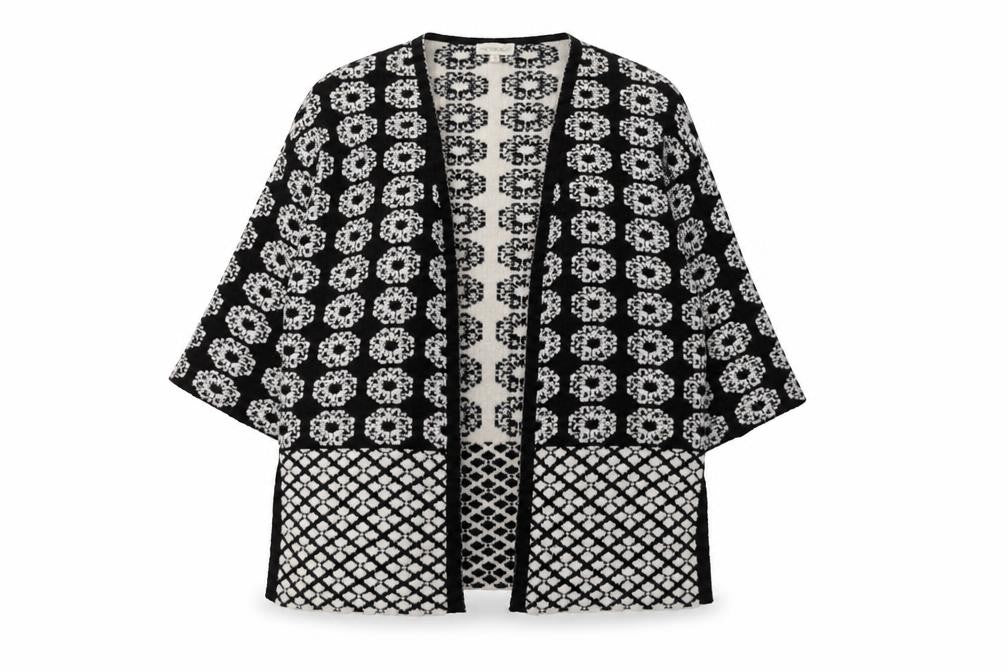 Monsoon Women's Black & White Knit Cardigan S Kimono Sleeve