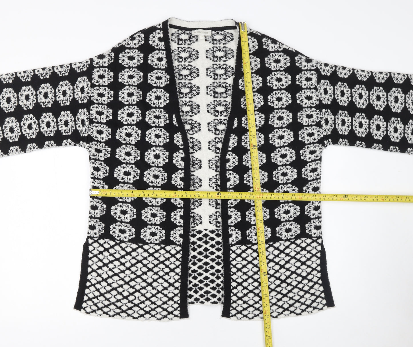 Monsoon Women's Black & White Knit Cardigan S Kimono Sleeve