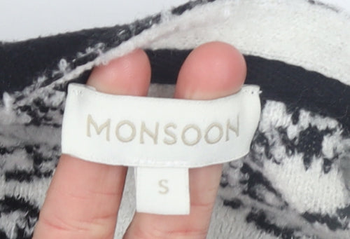 Monsoon Women's Black & White Knit Cardigan S Kimono Sleeve