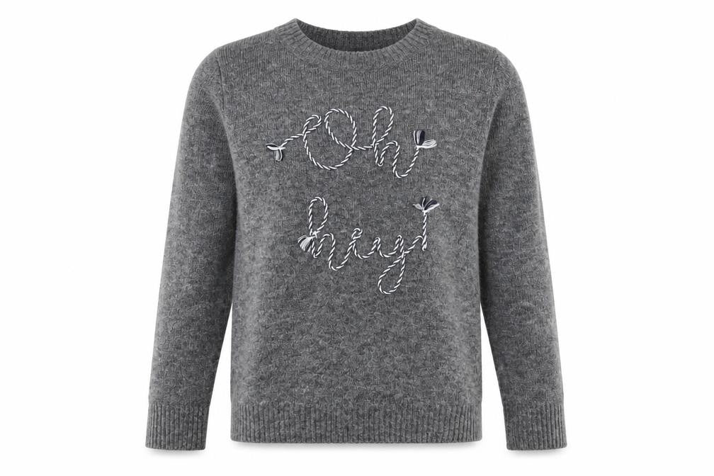 Front view of Next Women Grey Crew Neck Embroidered jumper, size 10