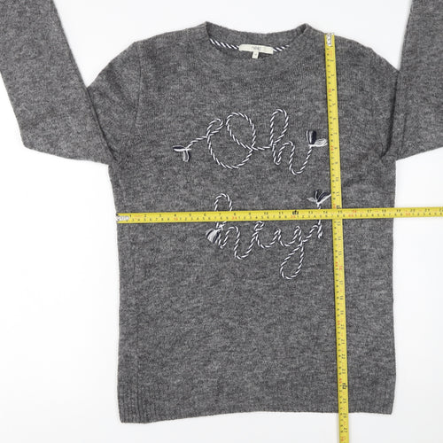 Next Women Grey Crew Neck Embroidered Pullover Jumper Size 10