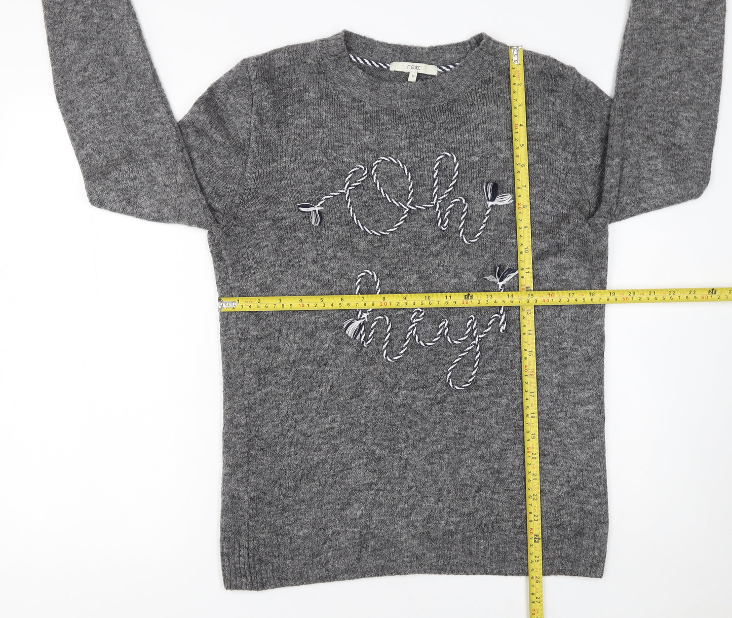 Next Women Grey Crew Neck Embroidered Pullover Jumper Size 10