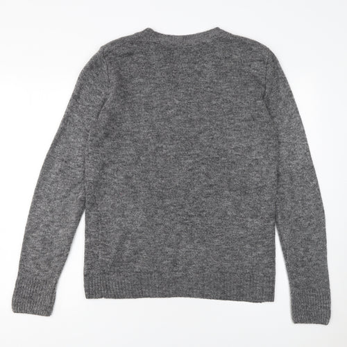 Next Women Grey Crew Neck Embroidered Pullover Jumper Size 10